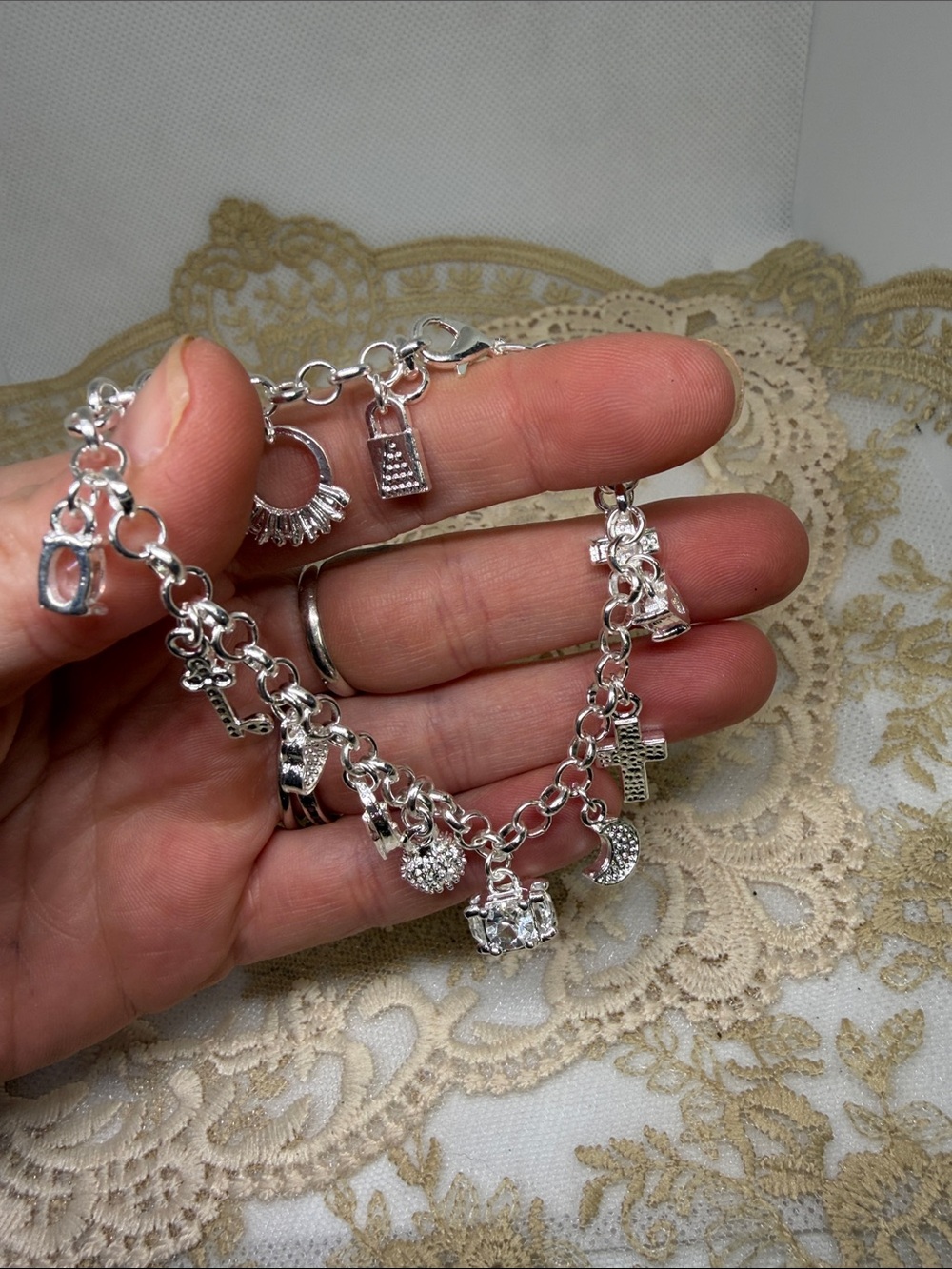 925 Sterling Silver Charm Bracelet | CZ Accents | Luxe Charm Story Bracelet